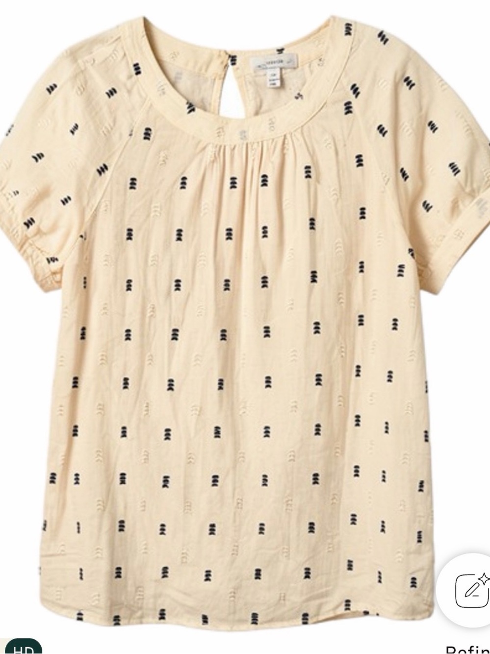 J. Crew Cream Short Sleeve Eyelet Top with Navy Dot Motif